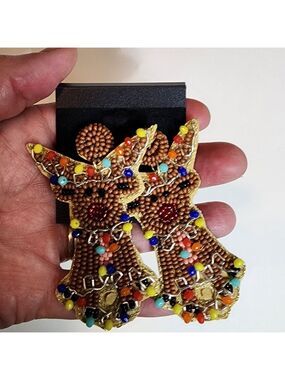 Colorful Beaded Reindeer Earrings FREE SNOWMAN EARRINGS TOO